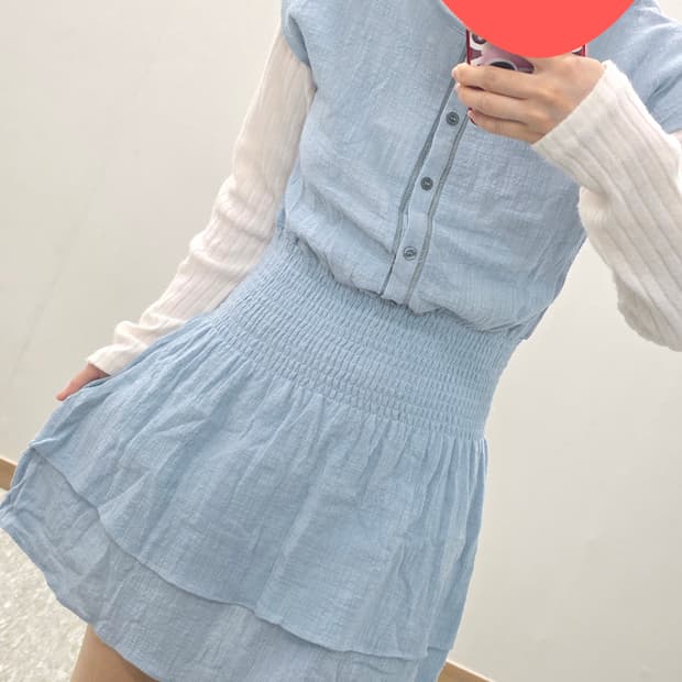 빈티지)하늘린넨 여름니혼모리걸 로맨틱 밴딩민소매 레이어드 캉캉원피스