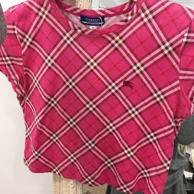 버버리 블루라벨 타탄체크 티셔츠