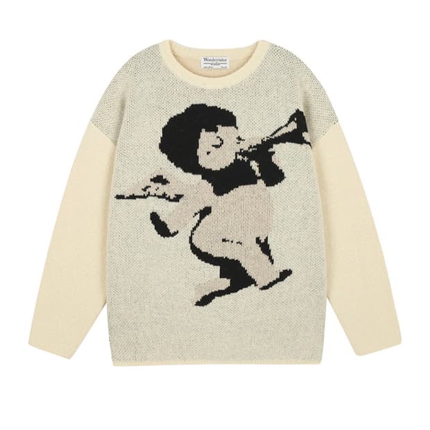 원더비지터 울 펑크 엔젤 니트 / 아이보리