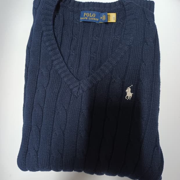 폴로랄프로렌 브이넥 니트 그레이 네이비