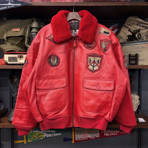 00s TOPGUN TYPE G-1 플라이트 레더 봄버자켓 레드 N527