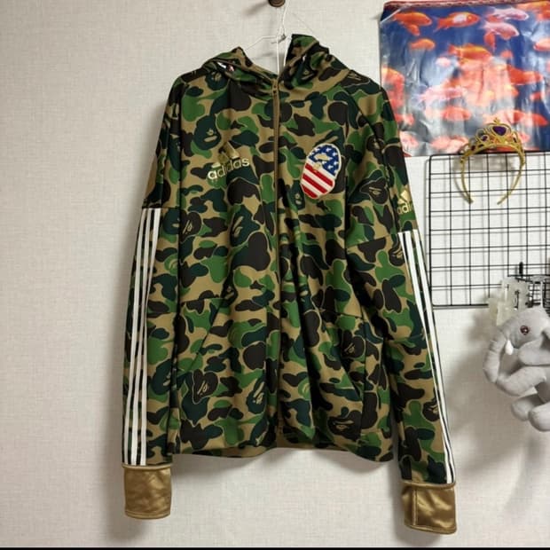 아디다스 베이프 콜라보 샤크 후드 L