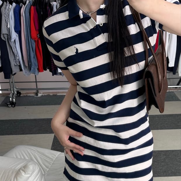 폴로 랄프로렌 네이비 스트라이프 카라 원피스 