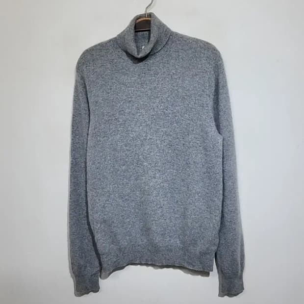 (L) 목폴라 캐시미어 니트 그레이 무지 터틀넥 스웨터 