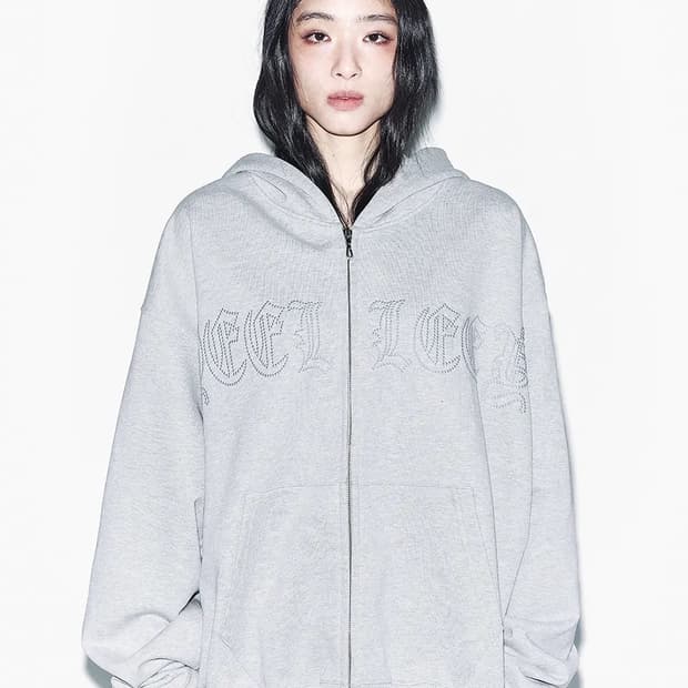 (택O) yeel 와이이이엘 스터드 오버사이즈 후드집업 (그레이)