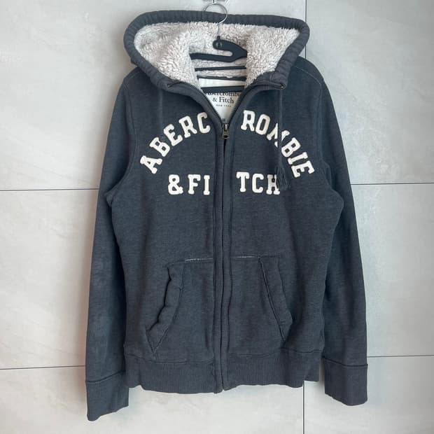 아베크롬비 스펠로고 퍼 후드집업 그레이 [M]