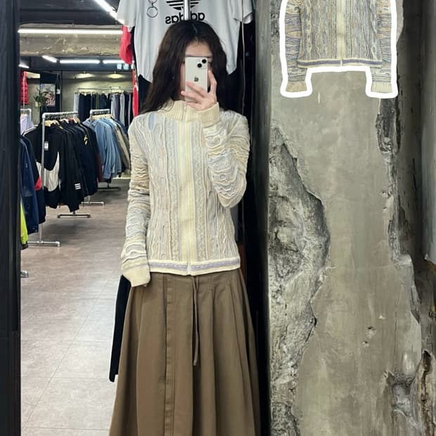 쿠지 케이블 니트 집업 가디건 아이보리 S #csz237