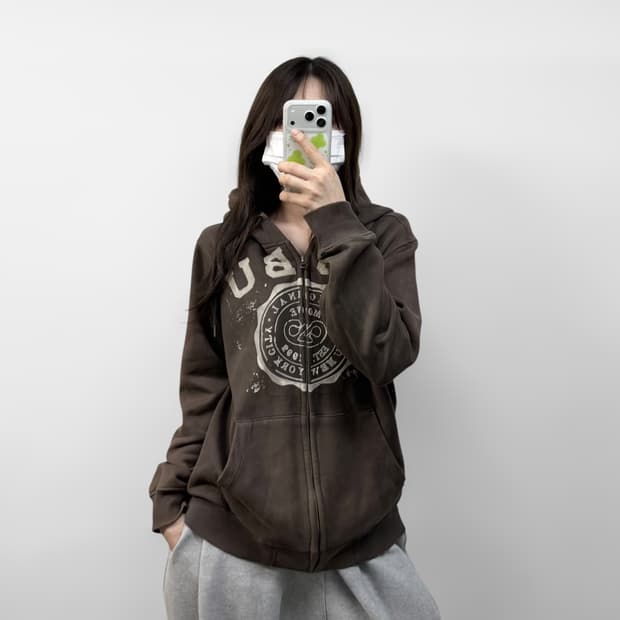후부 Fubu 아치 로고 후드집업 브라운
