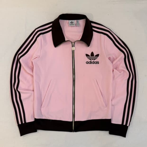 아디다스 딱붙핏 베켄바우어 핑크 브라운 트랙탑 져지
