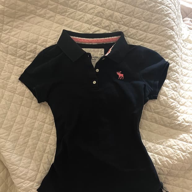 아베크롬비 여성 슬림핏 카라 반팔티 폴로 티셔츠 네이비