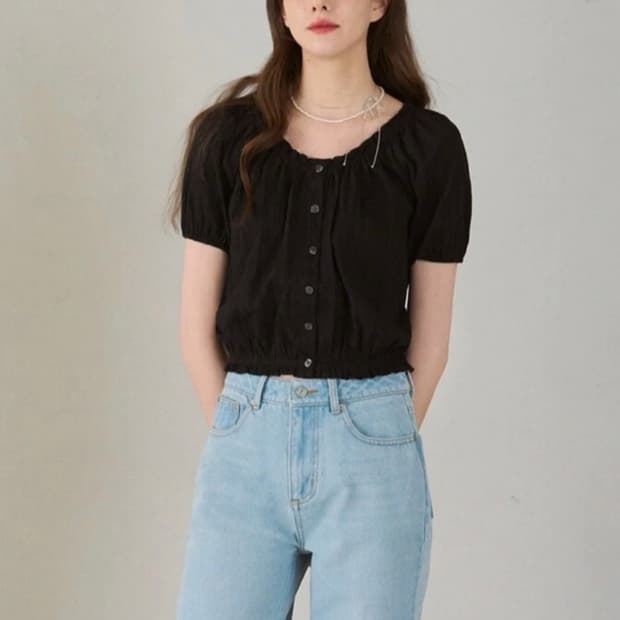 드로우핏우먼 코티지 레이스 크롭 블라우스 [BLACK]