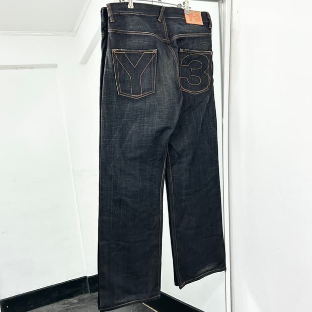 Y-3 요지 야마모토 백로고 와이드 데님 팬츠
