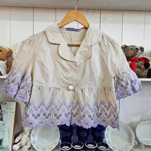 라벤더 자수 코튼 볼레로