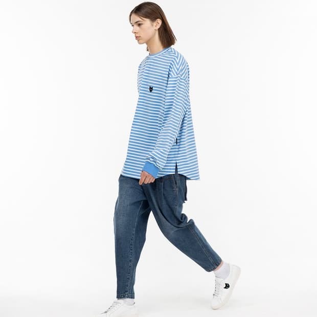  송지오 지제로 슬릿 팬서 롱 슬리브 스카이 블루 티셔츠 s, L