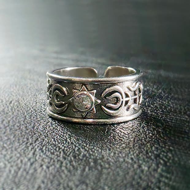 Sunarc 백동 남자 엔틱 빈티지 명품 태양 초승달 해달 반지