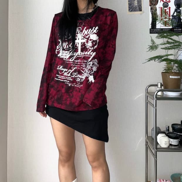 Beaumere 펑크 스컬 비대칭 롱슬리브