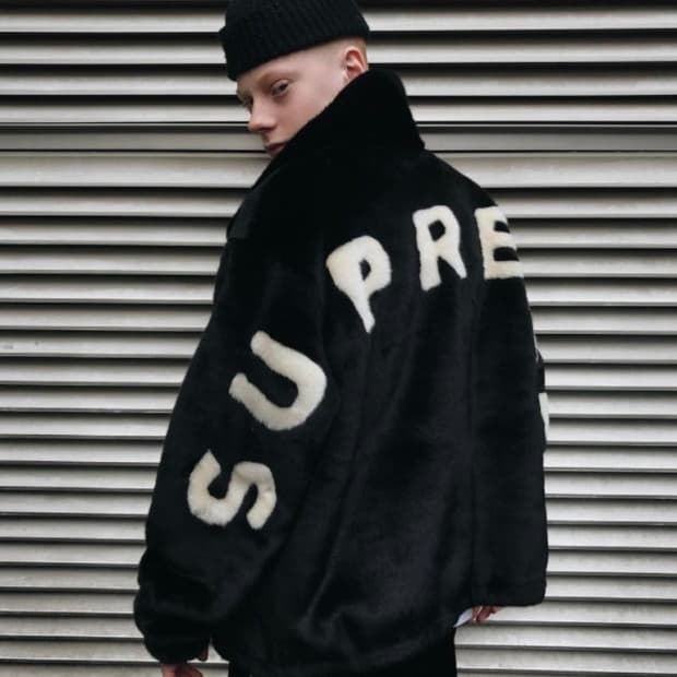 슈프림 faux 퍼 자켓 블랙 라지