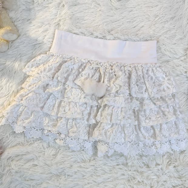 빈티지) 대대장 세실맥비 폼폼이 레이스 큐롯 스커트 화이트 리즈리사 갸루
