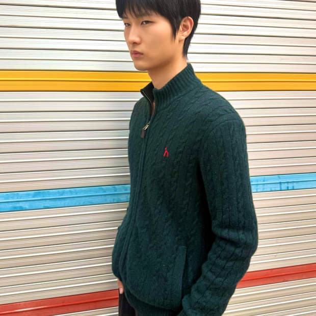 hazzys 니트집업 짙은녹색