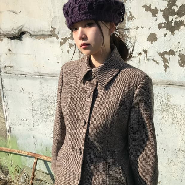 브라운 트위드 코트 