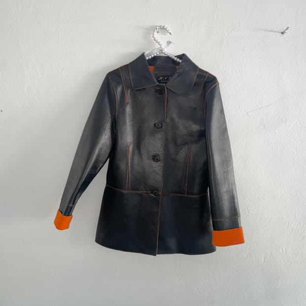 Orange stitch leather jacket