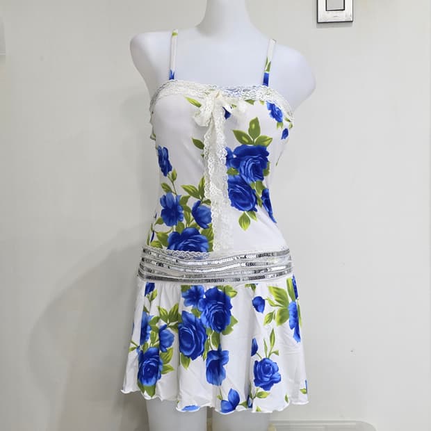 일본빈티지)페어리 블루로즈st 여름모리걸 플로럴 레이스 셔링 원피스