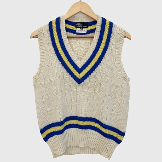 폴로 랄프로렌 울 100 크리켓 베스트 케이블 니트조끼 프레피룩 S