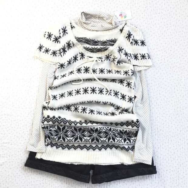 JPN/ 아이보리 눈꽃 니트 반팔니트 레이어드반팔니트 노르딕반팔니트