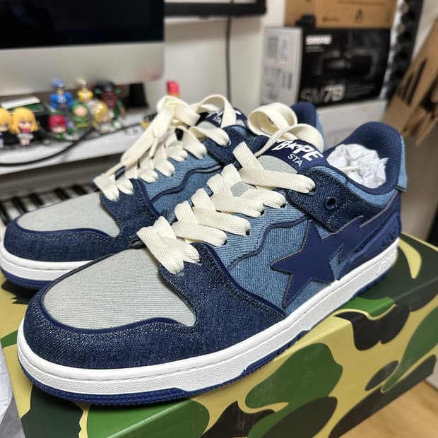 베이프 스타 로우 SK8 데님 스니커즈 신발 JH0772 US 9.5