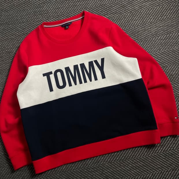 90s 타미힐피거 올드스쿨 스펠아웃 박시핏 배색 맨투맨y 4381