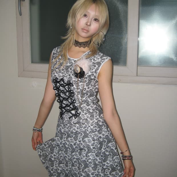 Napoleon Cameo Brooch Lace Mini Dress