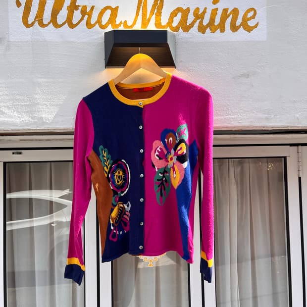 오일릴리 컬러 블록 플라워 가디건