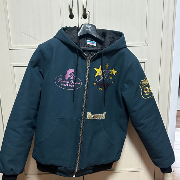 (급매)허니스쿱하우스 캔버스 후드 워크자켓 틸 M
