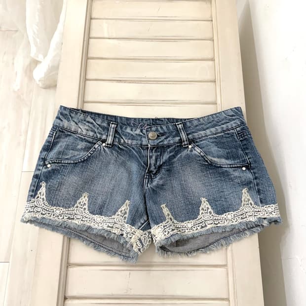 Fairy lace point short denim pants 