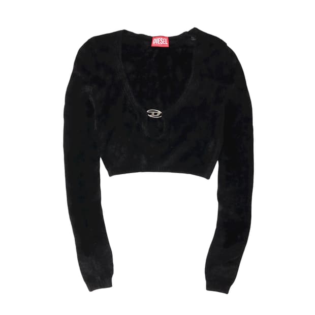 디젤 벨벳 실버로고 크롭 벨벳 니트