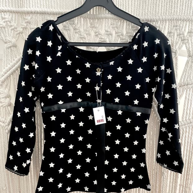 별  리본 블라우스 블랙