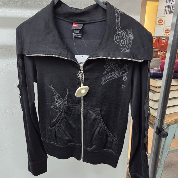 DIESEL 디젤 블랙 펑크 오리엔탈 하이넥집업💯
