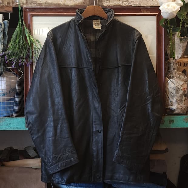 80s 프렌치 레더자켓 프렌치 워크자켓 바이커 차이나넥