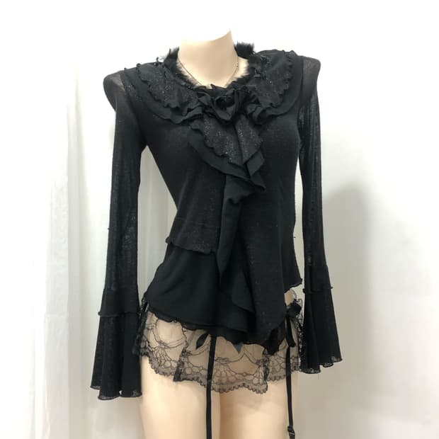 DOHO black fairy fur frill long sleeve
