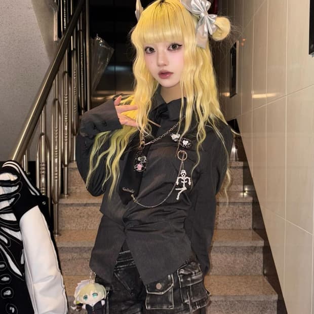 클럿스튜디오 넥타이 체인 셔츠 차콜 긴팔 프레피고스펑크빈티지