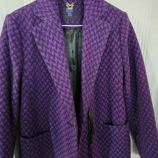 안나수이 퍼플 헤링본 패턴 코트