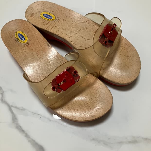 Y2K 2000s 닥터숄 우든힐 슬라이드 투명 클로그 샌들 빈티지