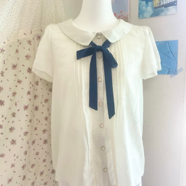 모리걸 빈티지 로걀 러블리 둥근카라 리본 블라우스 🤍🎀💙