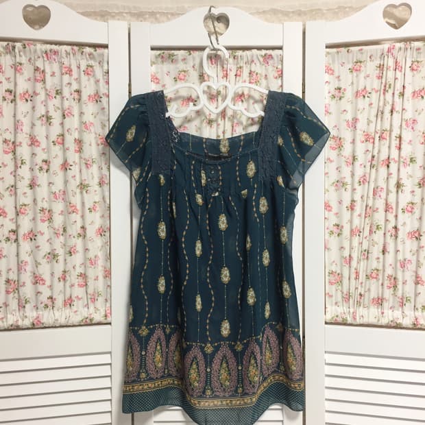 빈티지 하구미 청록 블라우스