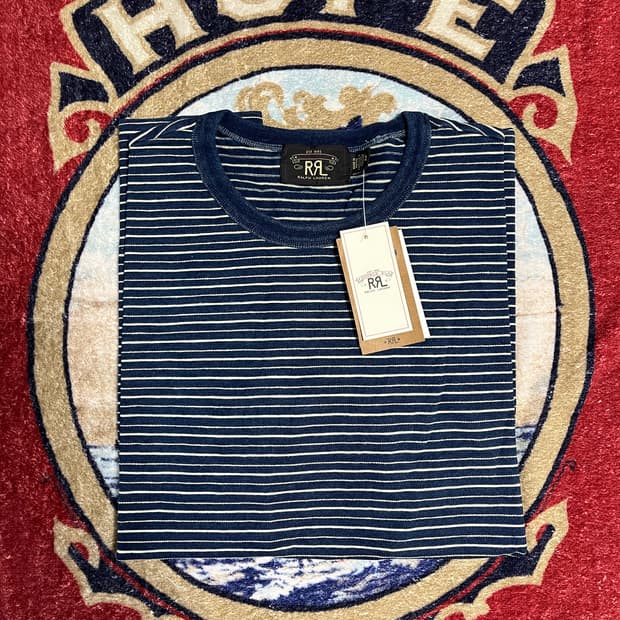 RRL 인디고 스트라이프 저지 티 더블알엘 티셔츠