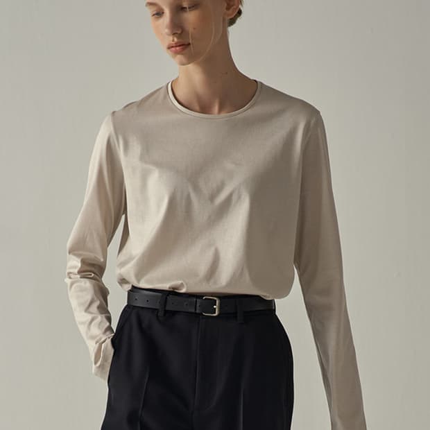 [S] 파사드패턴 실켓 코튼 티셔츠(긴팔) 크림