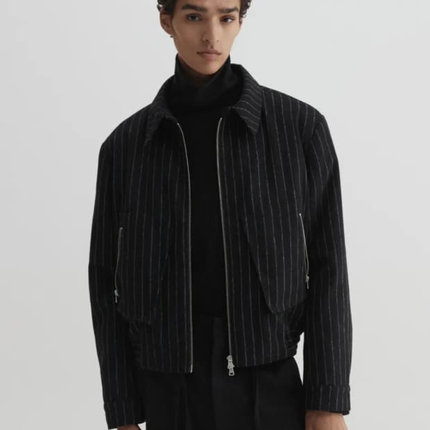 DNSR 울 스트라이프 블루종 자켓 블랙 L