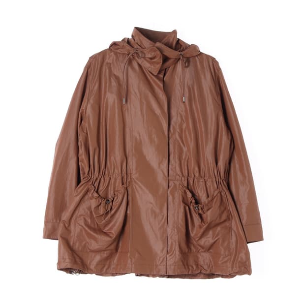 [S]타임 브라운 탈부착 퀼팅 패디드 에코 레더 가죽 점퍼
