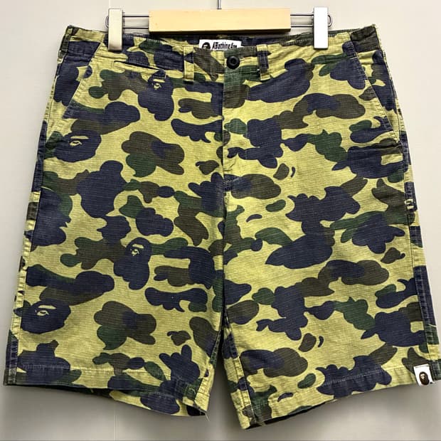(L~XL)Bape 베이프 코튼 립스탑 녹계 카모플라쥬 쇼츠 반바지