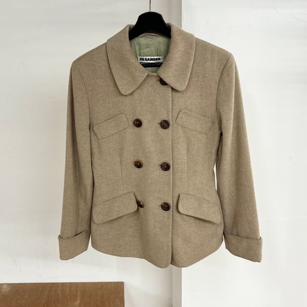 질샌더 베이지 더블 브레스티드 울코트